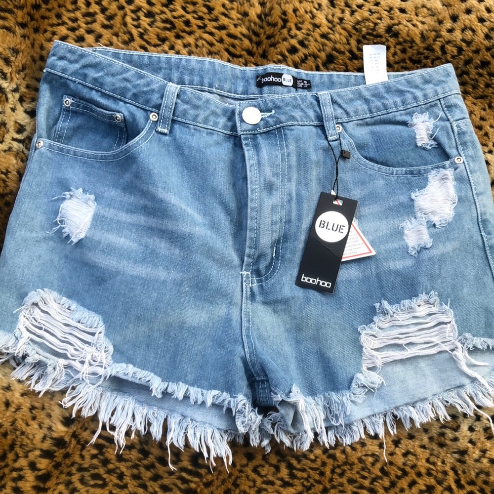 Boohoo Light Blue Ripped Jean Shorts